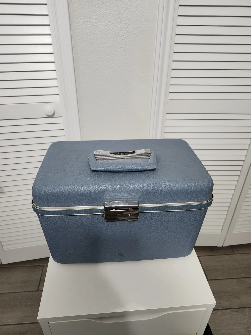 Vintage Blue Oshkosh Train Case Cosmetic Organizer -